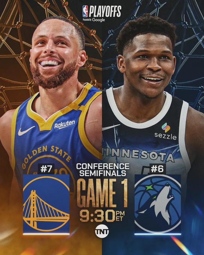 5月7日NBA季后赛西部半决赛G1：森林狼主场战勇士，小佩顿复出华子手感待察