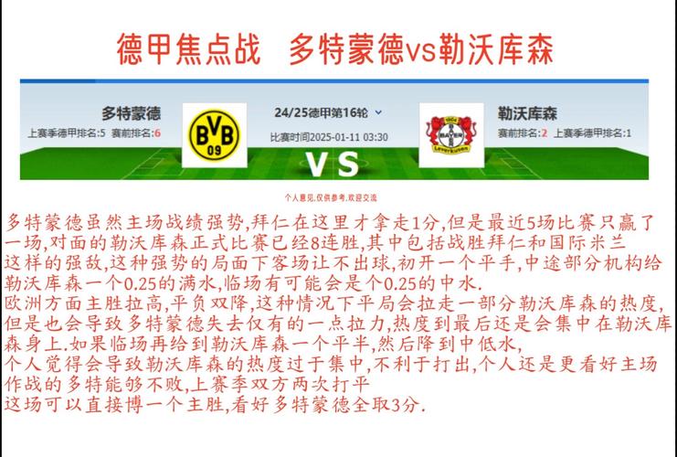 勒沃库森vs多特蒙德比赛前瞻：时间、伤停、战绩与足彩分析